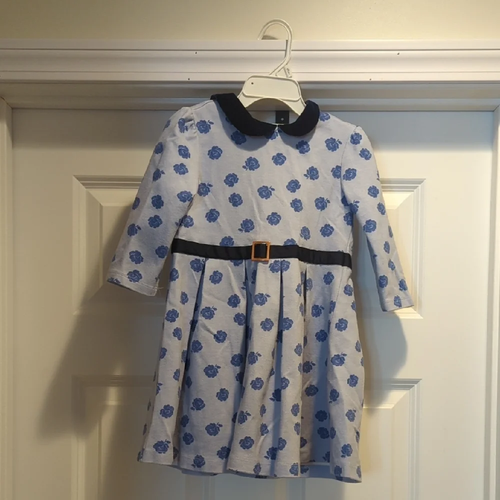 Blue Floral Kids Dress with Black Collar - Picture 1 of 6